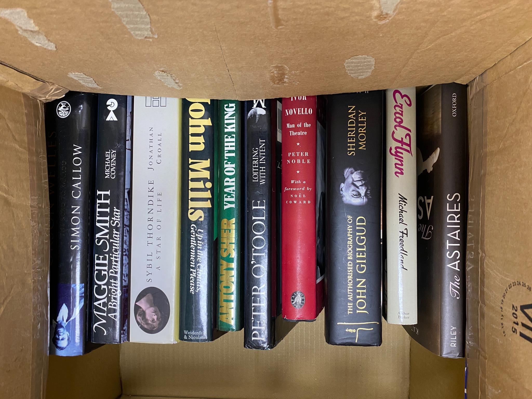 Three autographed biographies and other film star biographies (unsigned) and two books on painters